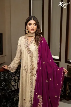 Khayal BY SHAISTA HASSAN - Gold maisuri angarkha with plum izaar - 3 Piece