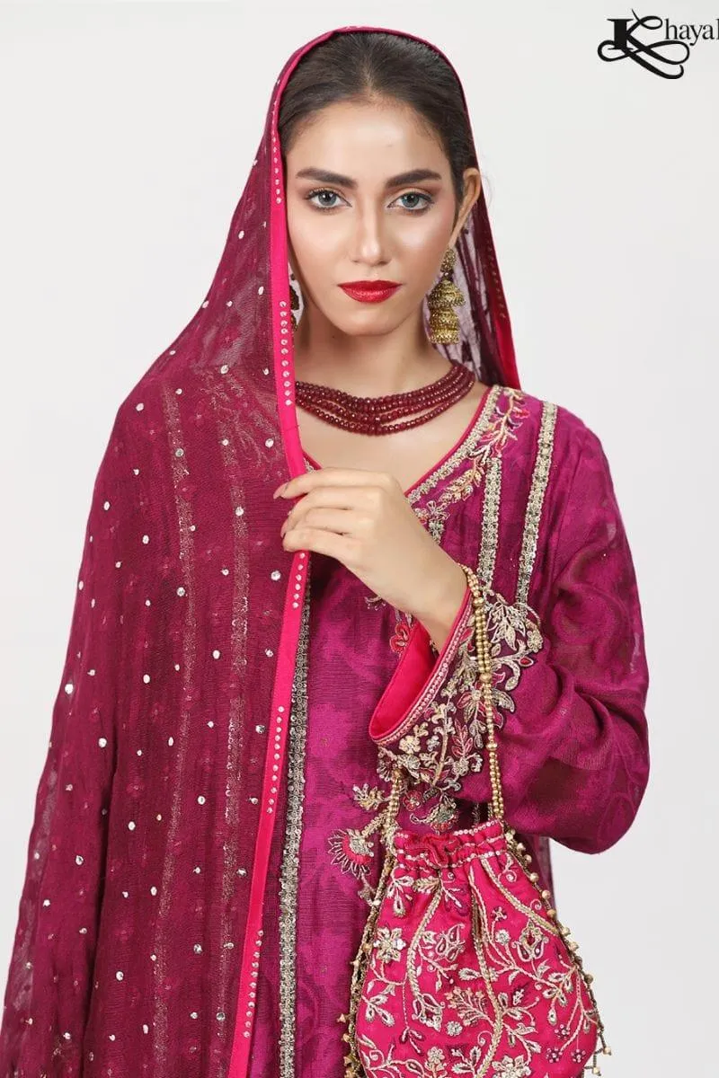 Khayal BY SHAISTA HASSAN - Pure silk jaal net angarkha heavily embellished - 3 Piece