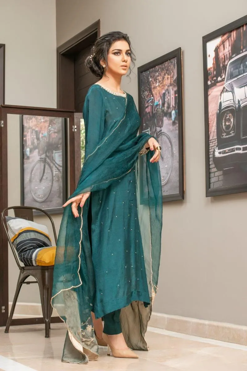 Kuli Jume - Bronzed Emerald - Bottle Green - Silk - 3 Piece