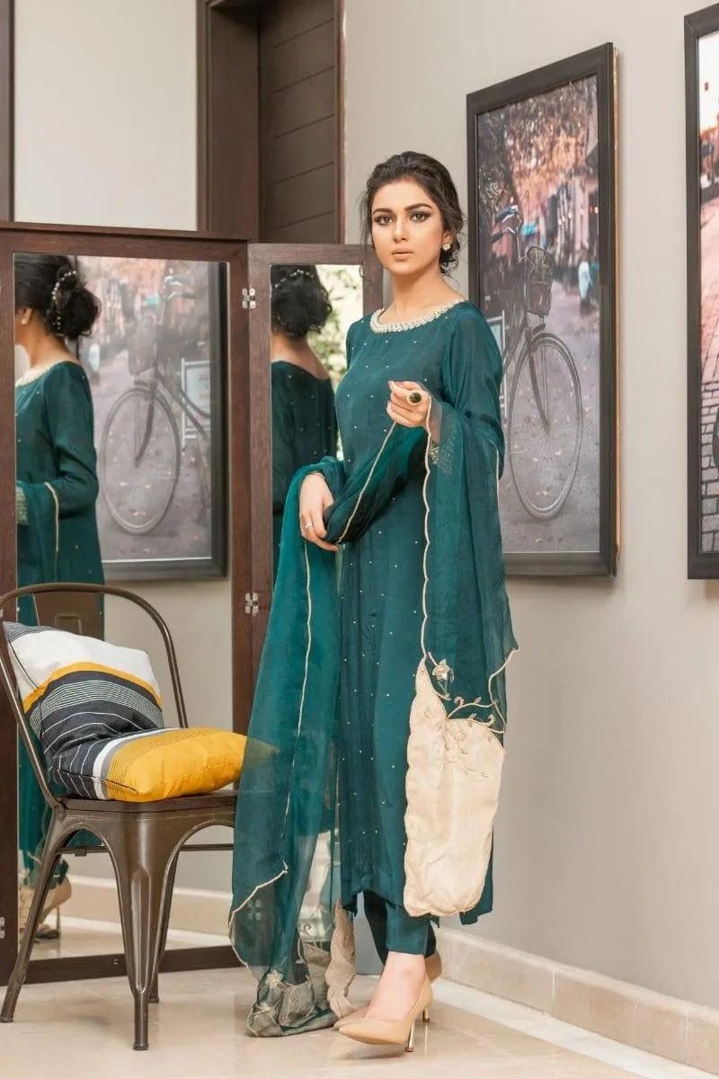 Kuli Jume - Bronzed Emerald - Bottle Green - Silk - 3 Piece