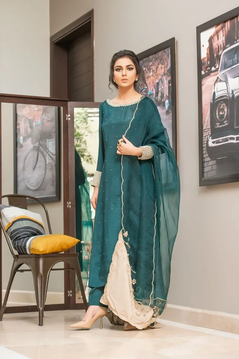 Kuli Jume - Bronzed Emerald - Bottle Green - Silk - 3 Piece