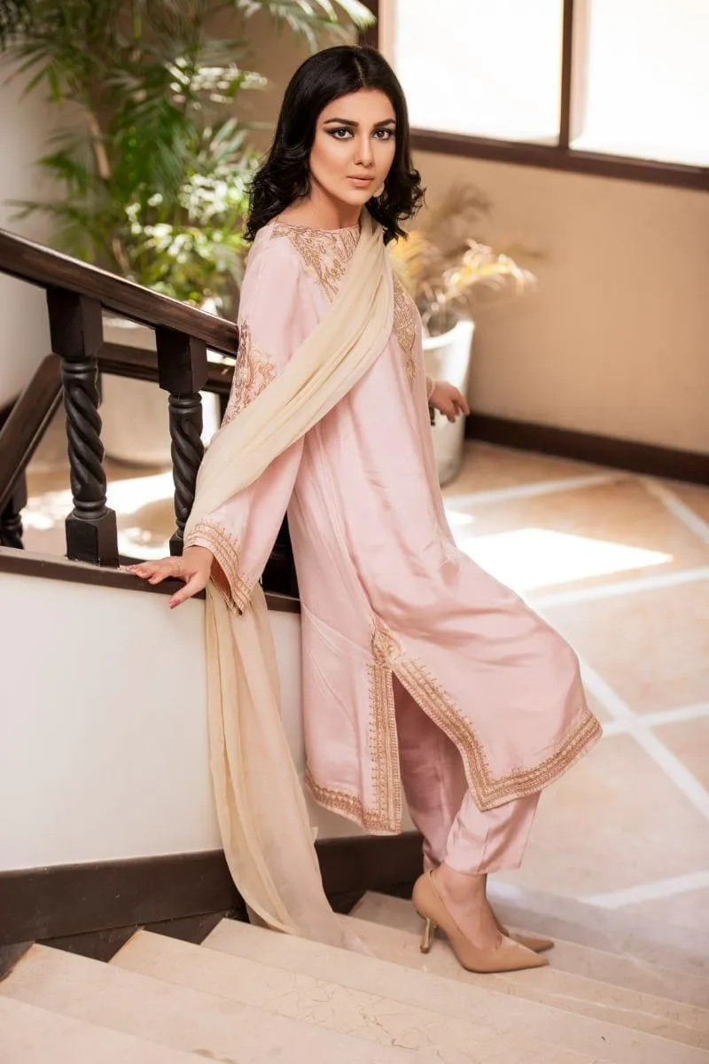Kuli Jume - Fondo Rosa De Flores - Tea Pink - Silk - 3 Piece