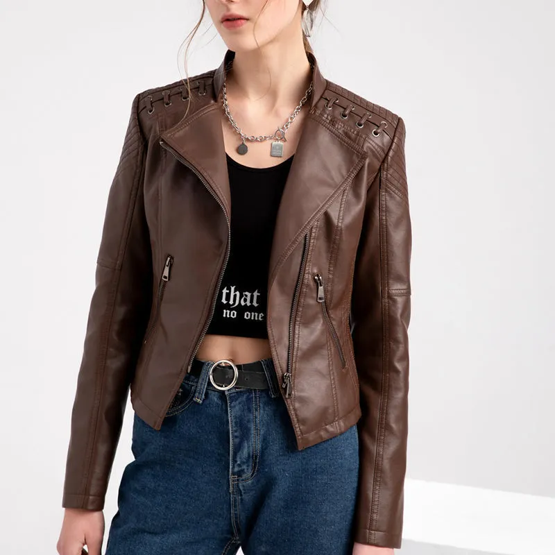 Ladies Cropped Leather Jacket