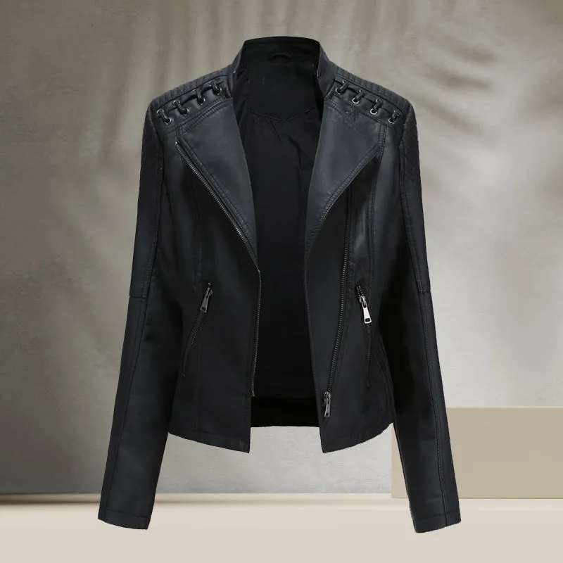 Ladies Cropped Leather Jacket