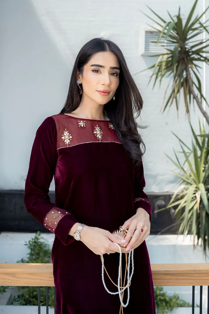 Leon - Scarlet Queen - Maroon - Velvet & Korean Silk - 2 Piece