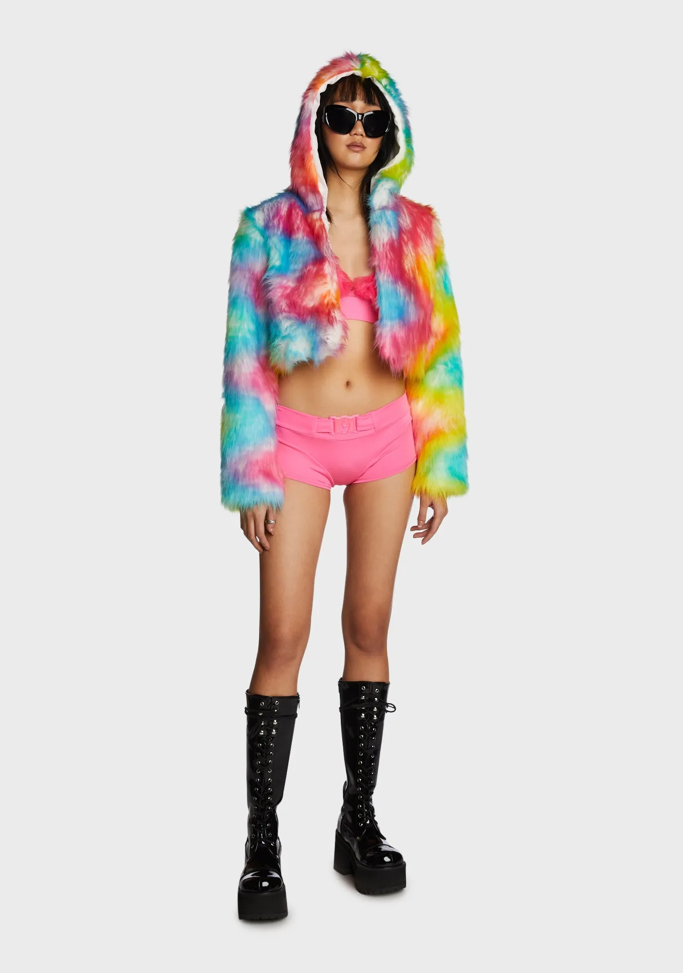 Light Up Crop Fur Jacket