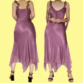 Lilac chiffon evening dress & shawl UK 12