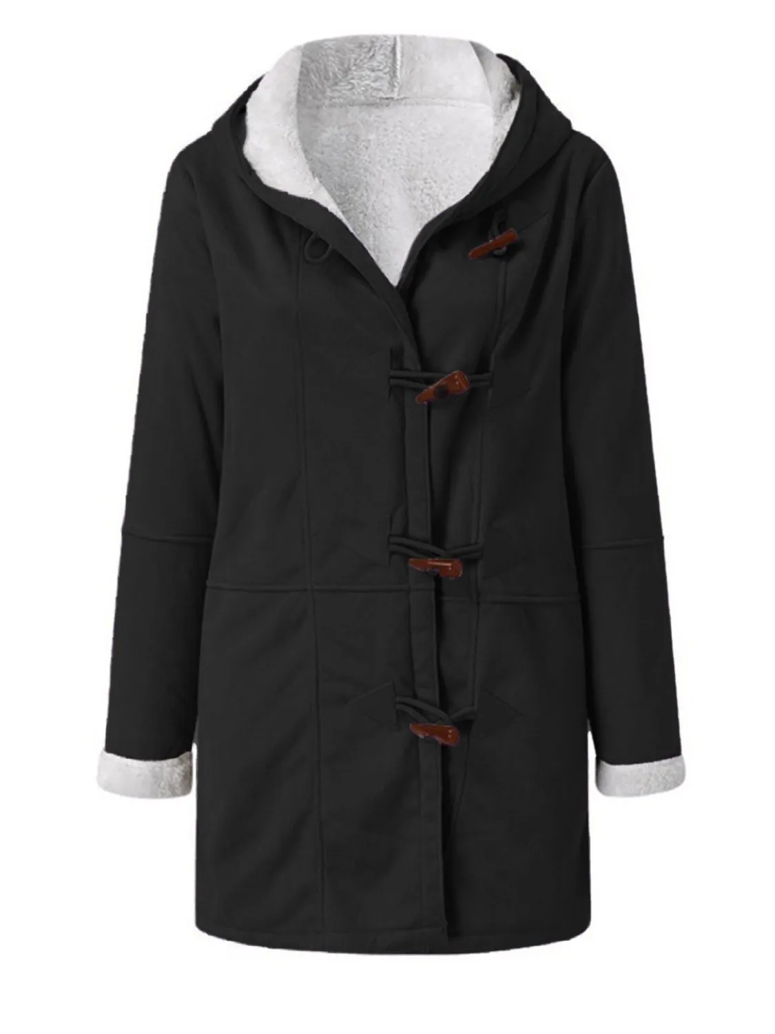 Long Hooded Jacket with Pocket Details and Toggle Closure