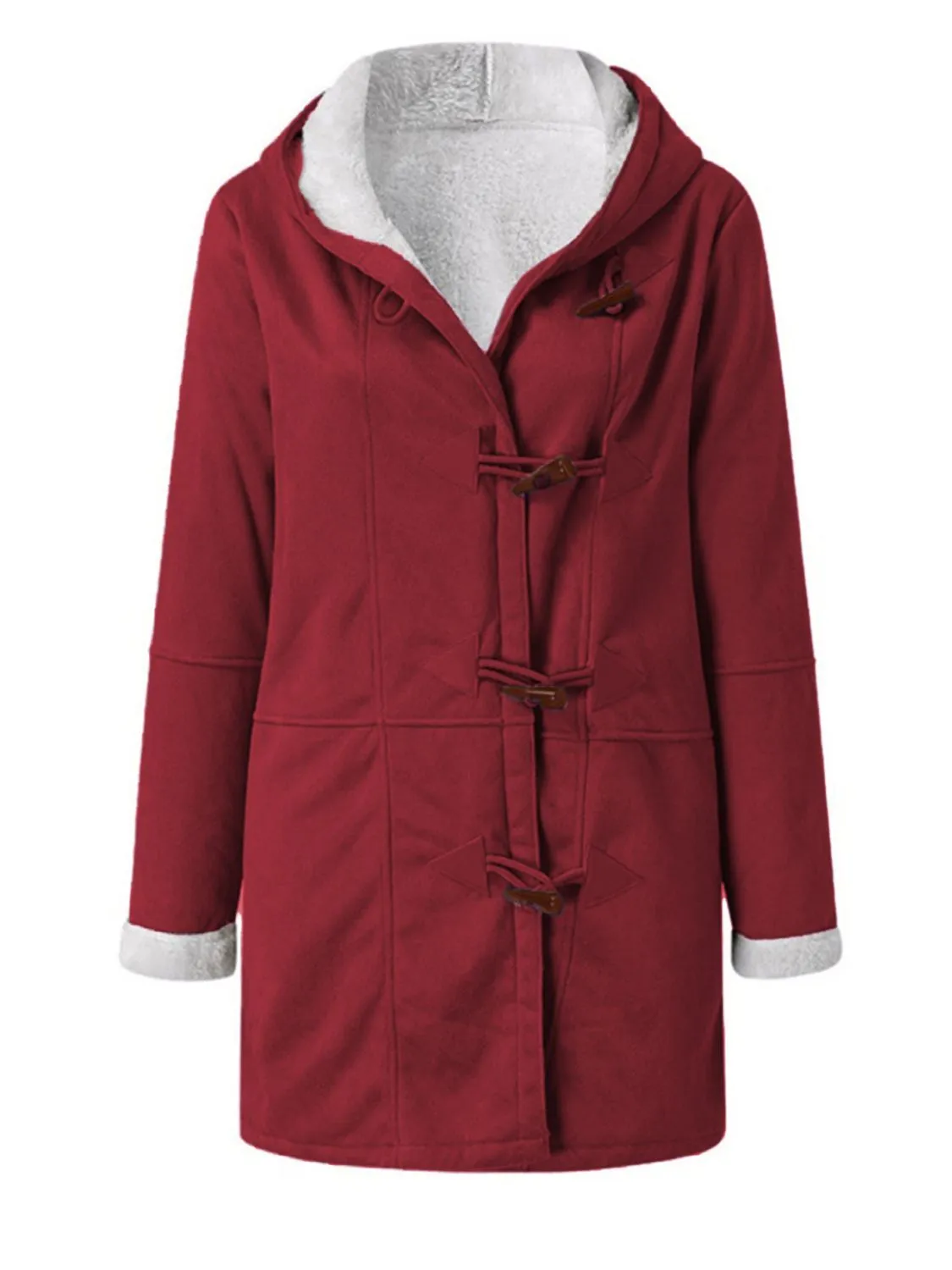 Long Hooded Jacket with Pocket Details and Toggle Closure