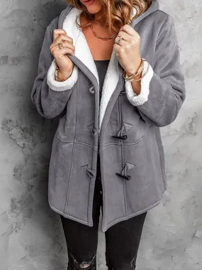 Long Hooded Jacket with Pocket Details and Toggle Closure