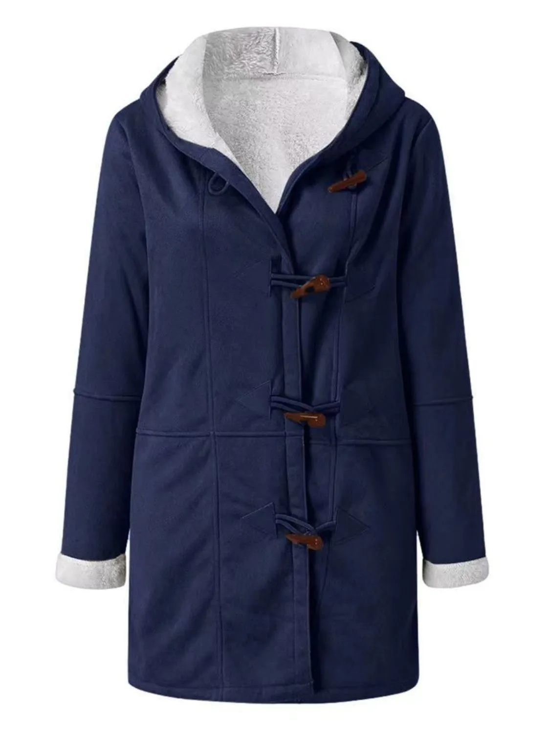 Long Hooded Jacket with Pocket Details and Toggle Closure