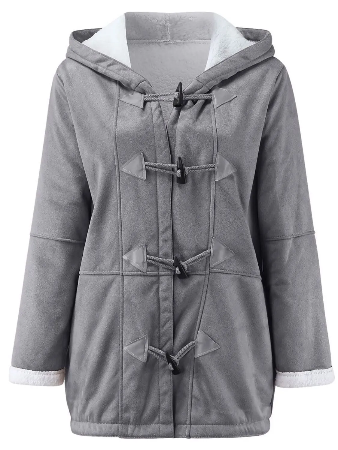 Long Hooded Jacket with Pocket Details and Toggle Closure