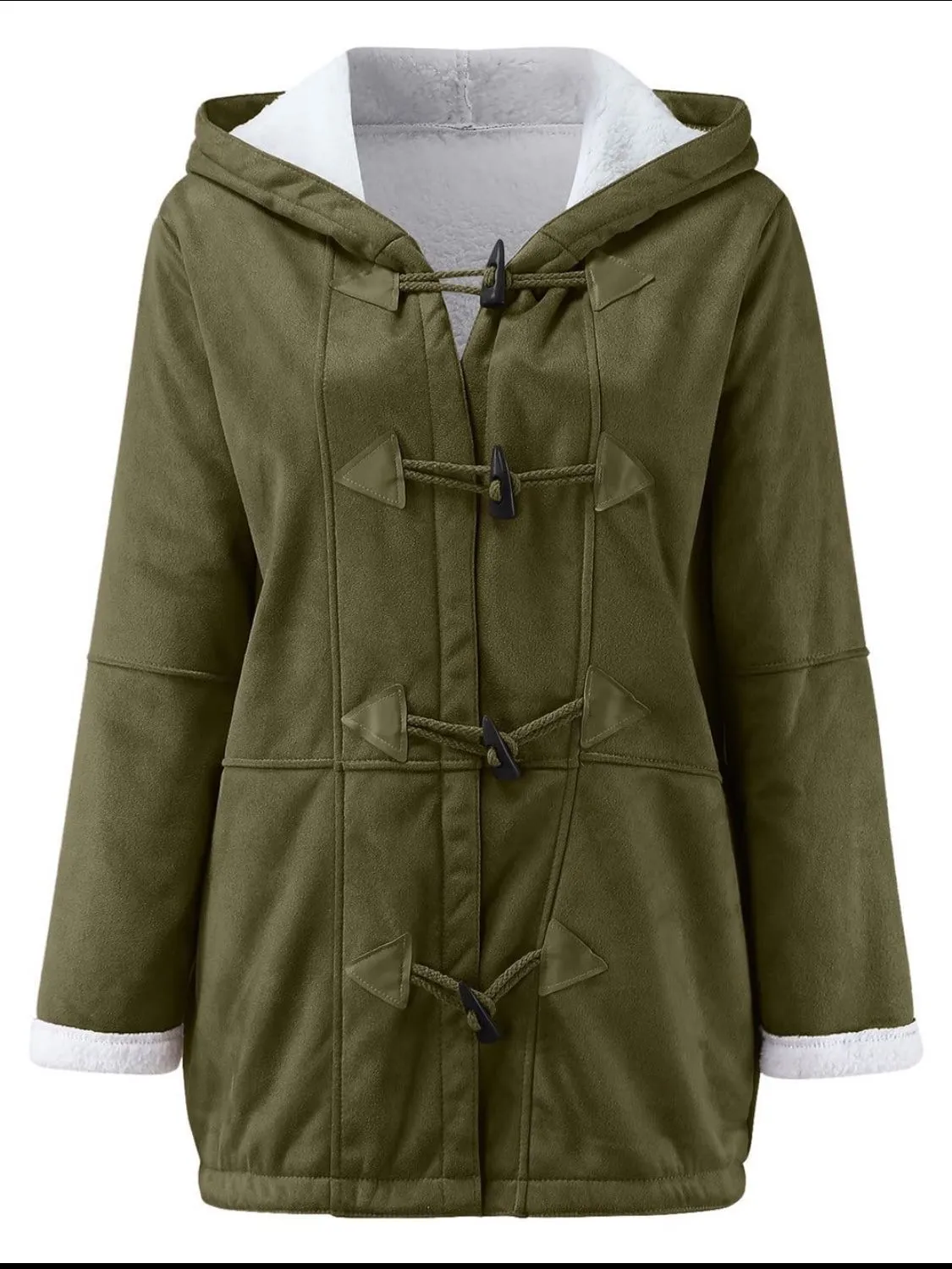 Long Hooded Jacket with Pocket Details and Toggle Closure