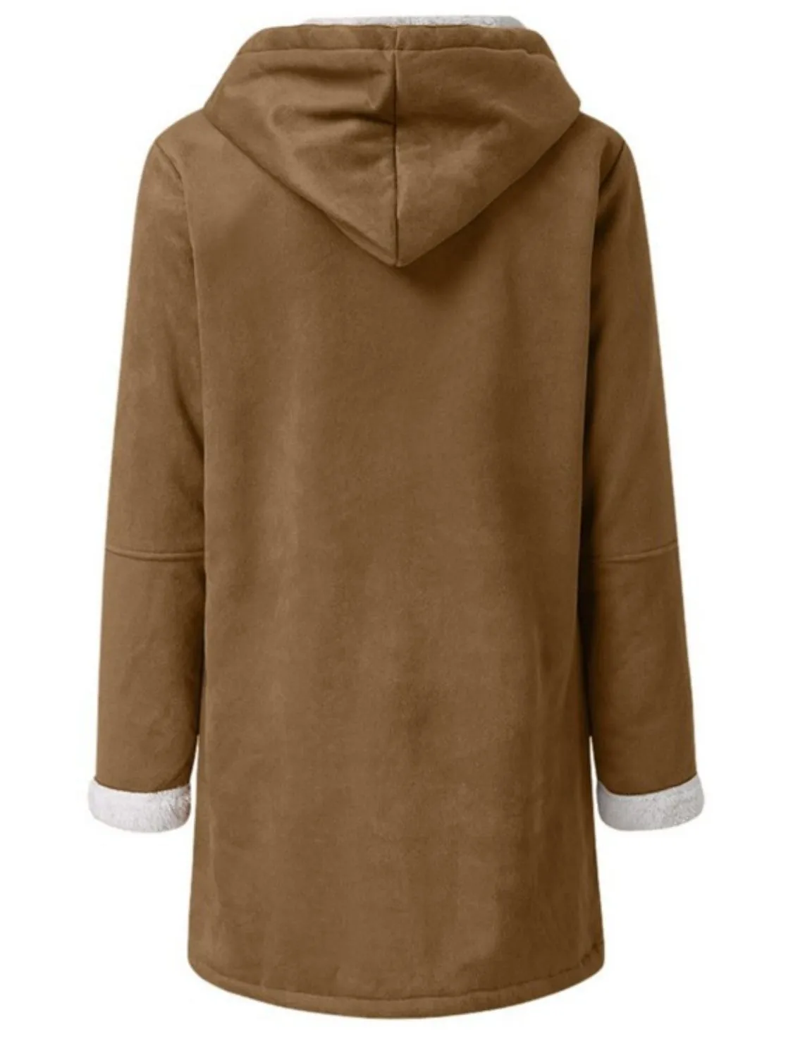 Long Hooded Jacket with Pocket Details and Toggle Closure