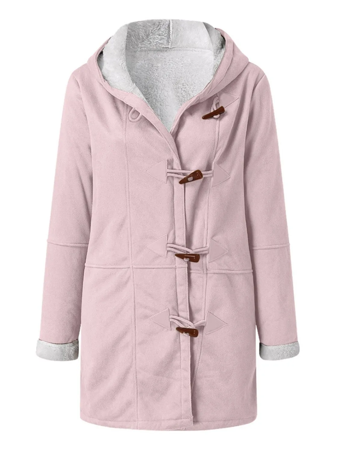 Long Hooded Jacket with Pocket Details and Toggle Closure