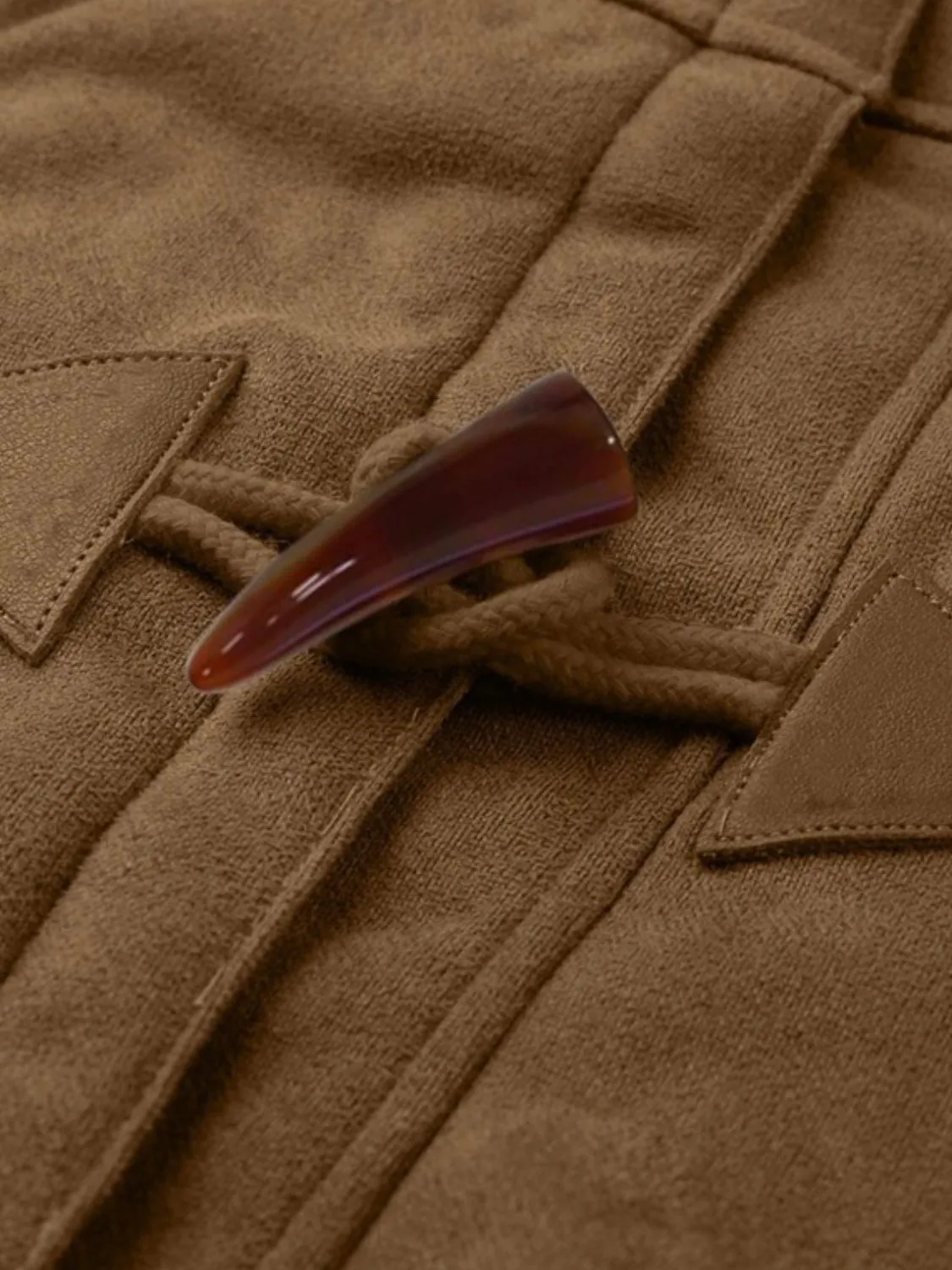 Long Hooded Jacket with Pocket Details and Toggle Closure