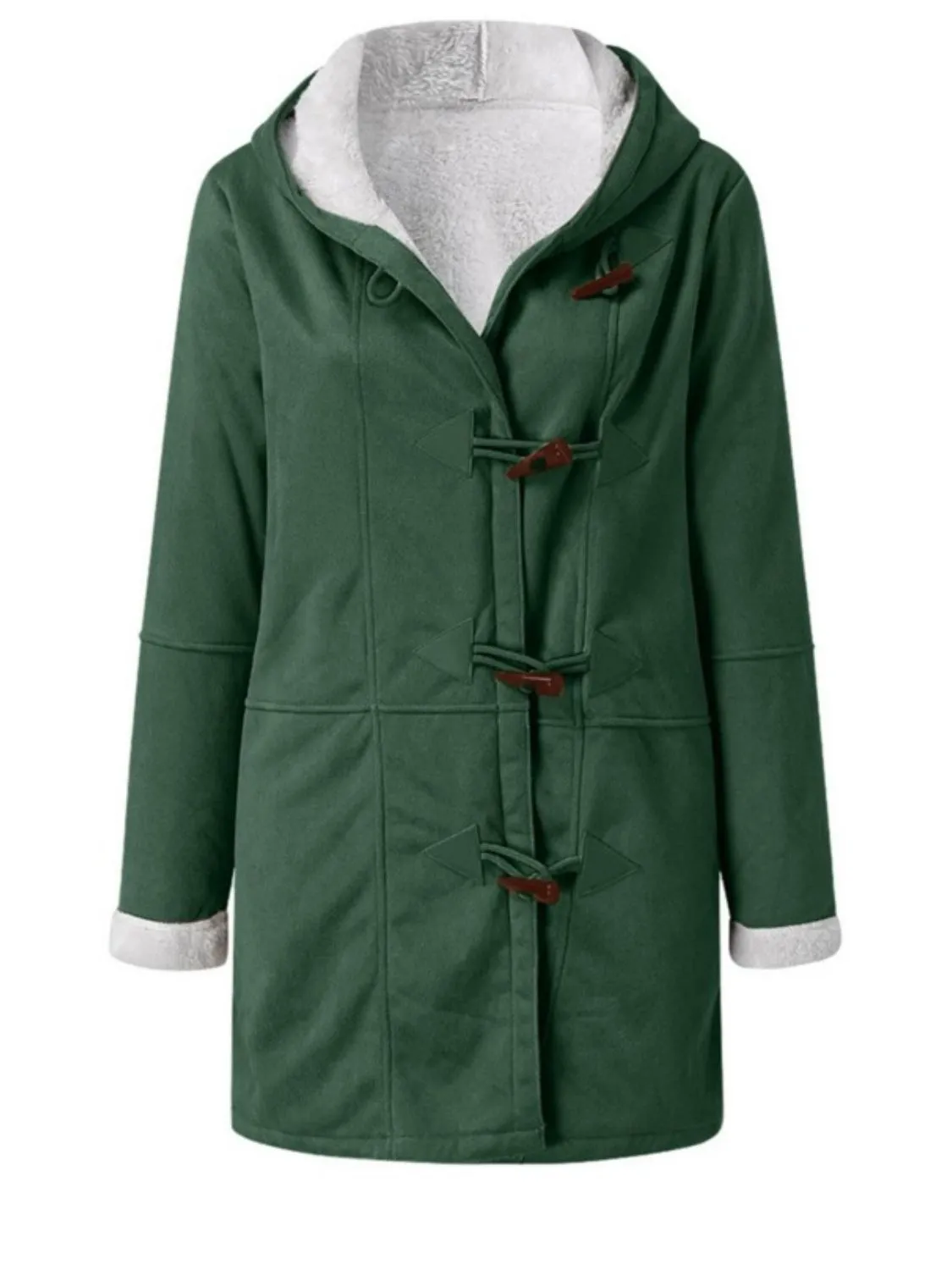 Long Hooded Jacket with Pocket Details and Toggle Closure