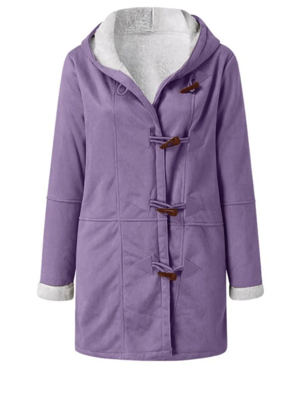 Long Hooded Jacket with Pocket Details and Toggle Closure