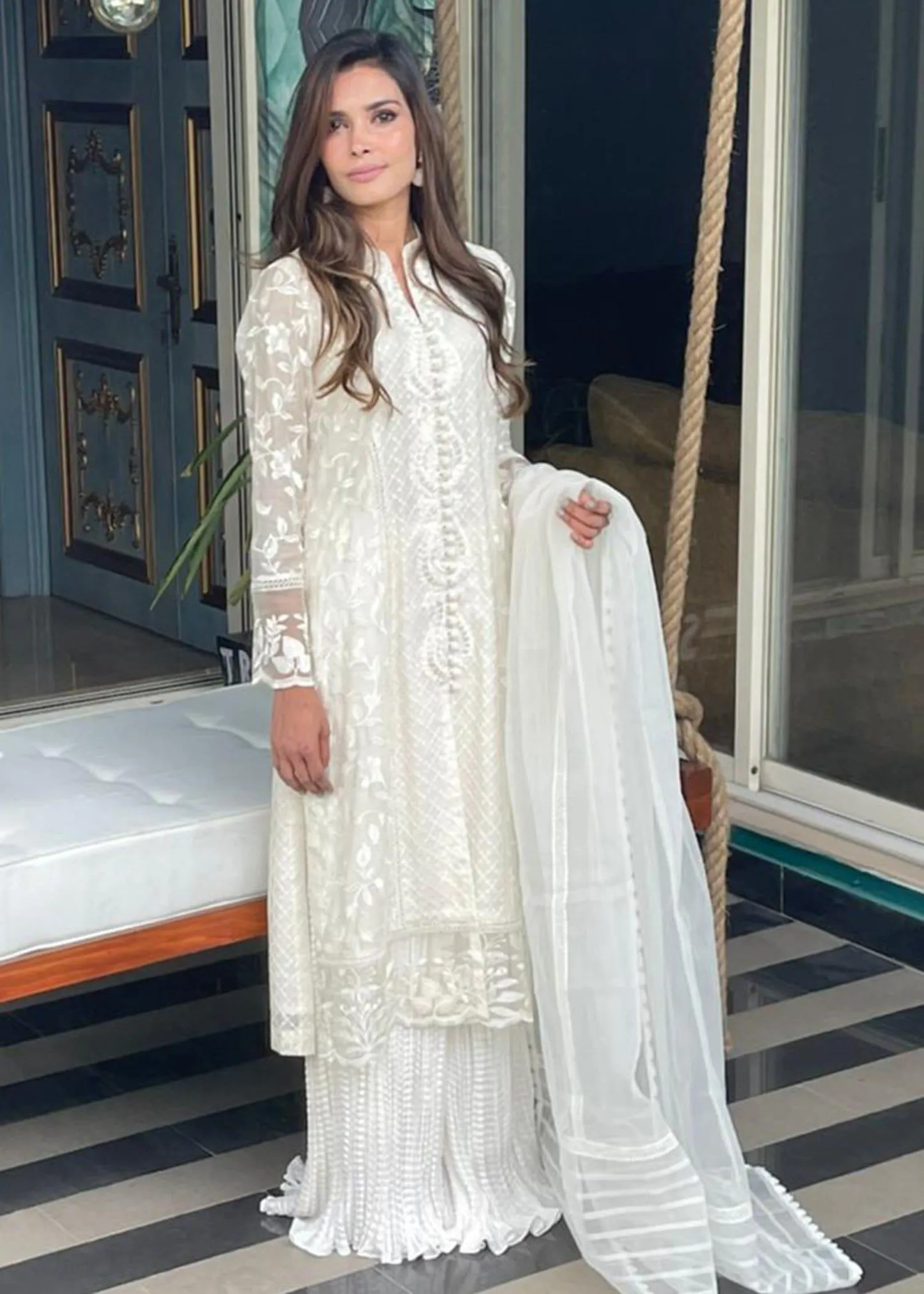 Maheen Trends - Blooms - White - 3 Piece - Cotton Net & Organza