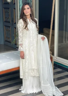 Maheen Trends - Blooms - White - 3 Piece - Cotton Net & Organza