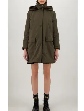 Marella NUCLEO Khaki Coat With Faux Fur Hood 30260317 001