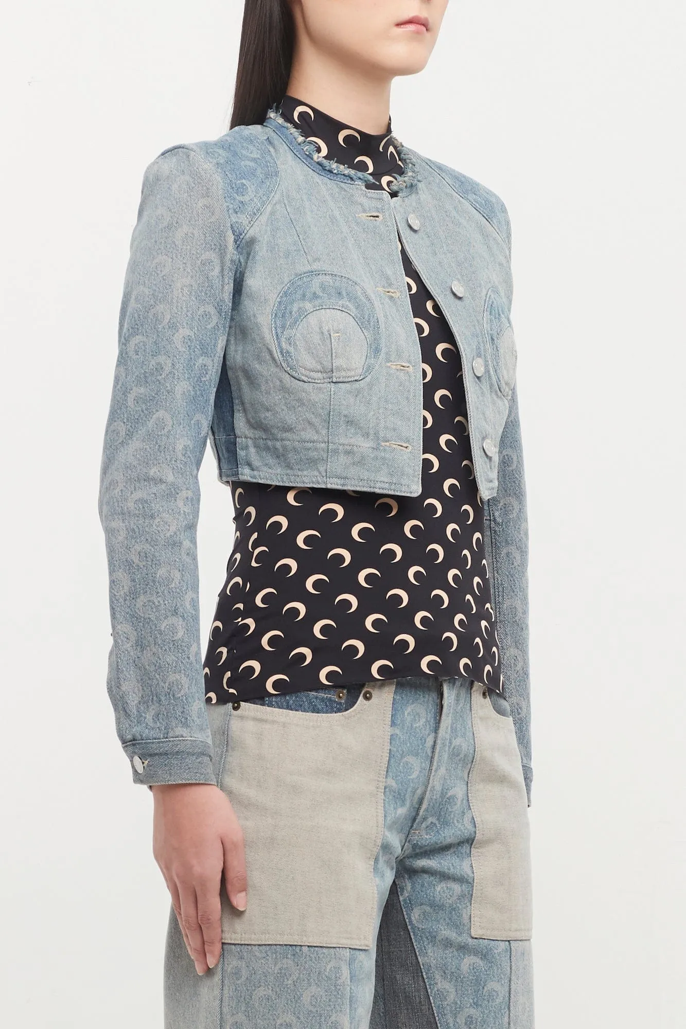 Marine Serre Regenerated Denim Cropped Jacket