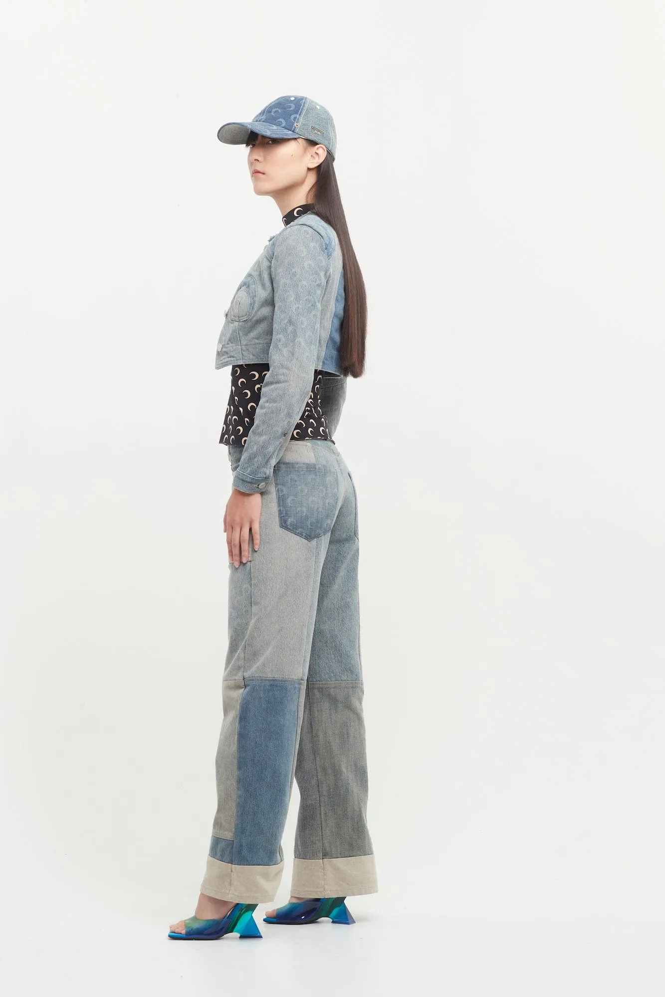 Marine Serre Regenerated Denim Cropped Jacket