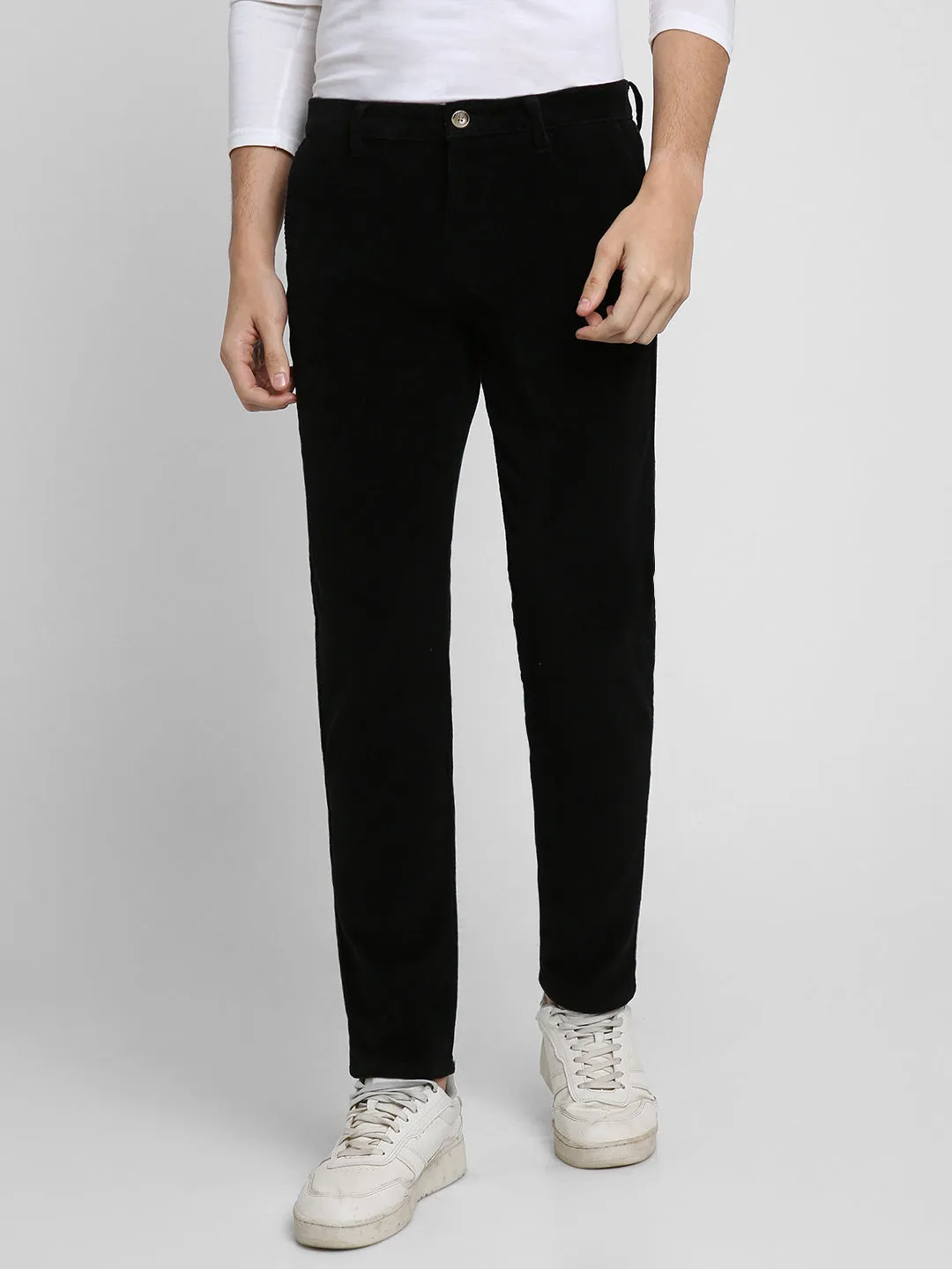 Men's Black Solid Casual Trouser