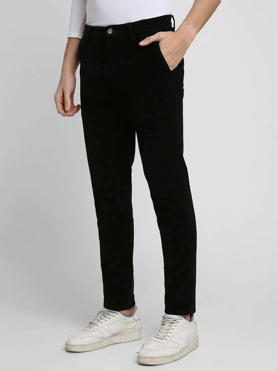 Men's Black Solid Casual Trouser