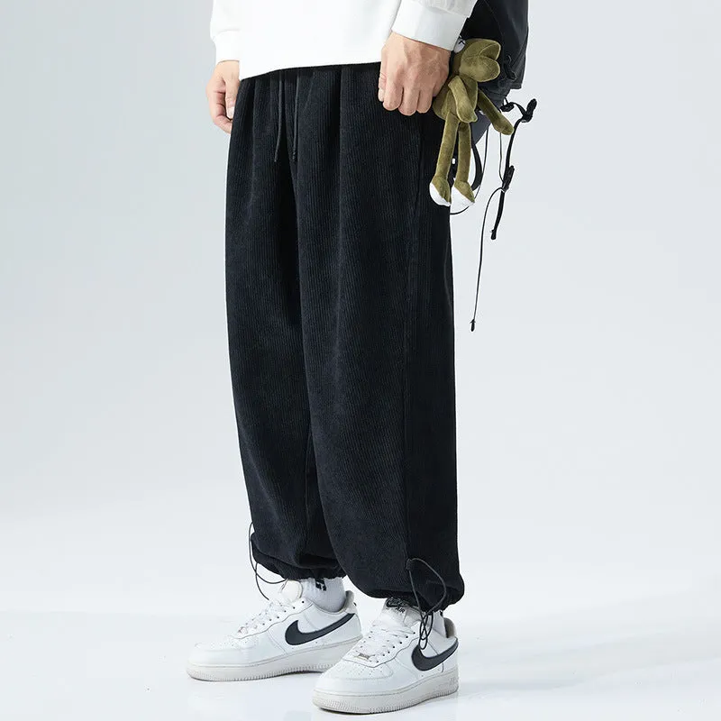Mens Corduroy Pants Casual Pants Men's Pants Straight Elastic Ankle-Tied plus-Sized Size Fat Sports Pants