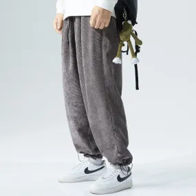 Mens Corduroy Pants Casual Pants Men's Pants Straight Elastic Ankle-Tied plus-Sized Size Fat Sports Pants