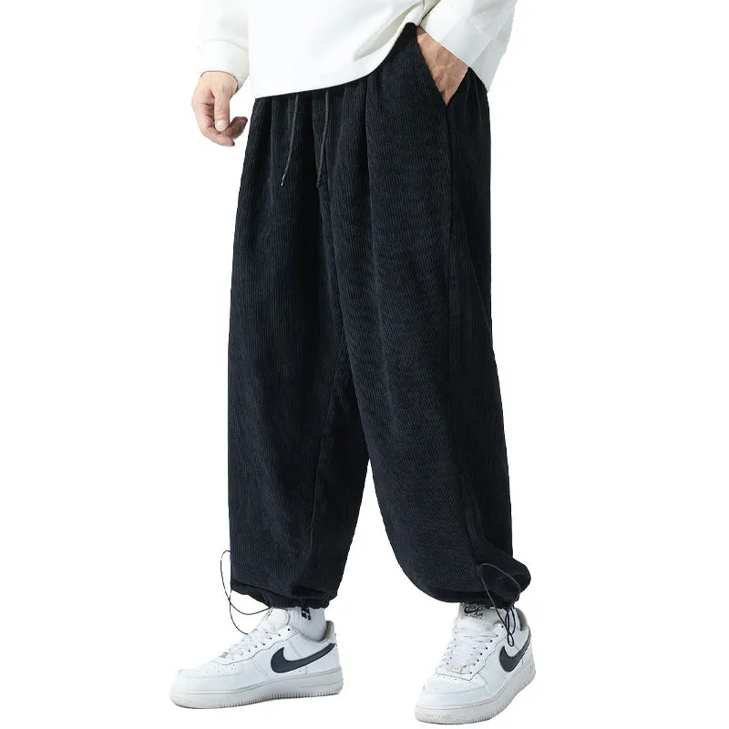 Mens Corduroy Pants Casual Pants Men's Pants Straight Elastic Ankle-Tied plus-Sized Size Fat Sports Pants
