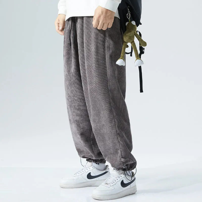 Mens Corduroy Pants Casual Pants Men's Pants Straight Elastic Ankle-Tied plus-Sized Size Fat Sports Pants