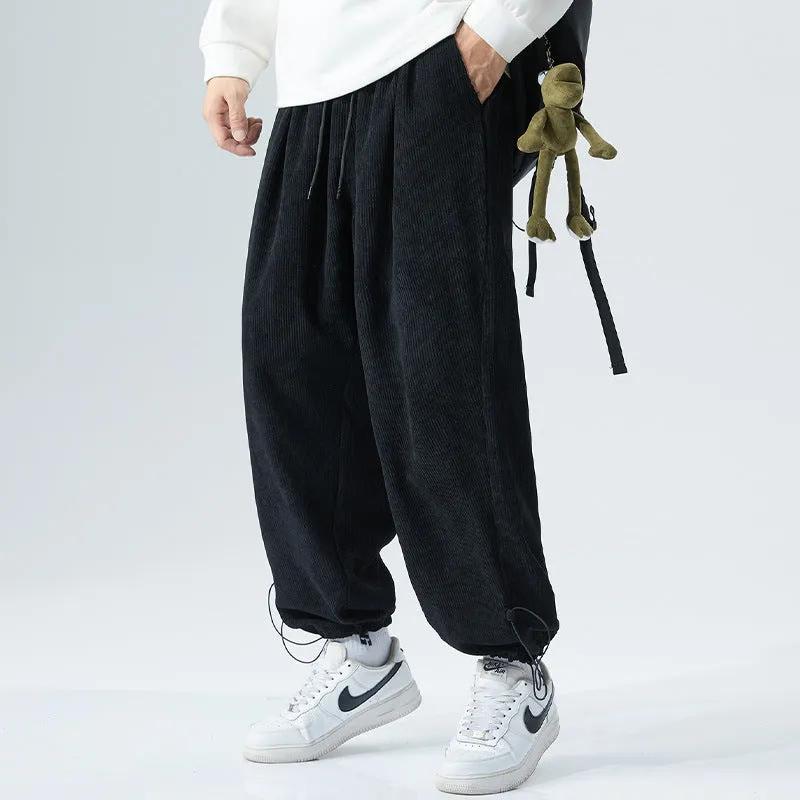 Mens Corduroy Pants Casual Pants Men's Pants Straight Elastic Ankle-Tied plus-Sized Size Fat Sports Pants