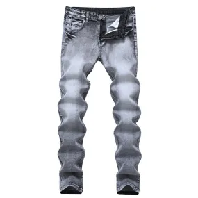 Men's Jeans Classis Vintage Grey Slim Fit Straight Denim Jeans Male Casual Long Pants Retro Trousers