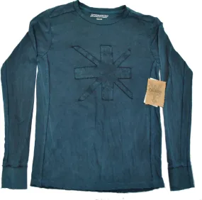 men's long sleeve blue t-shirt with patched design Case of 72