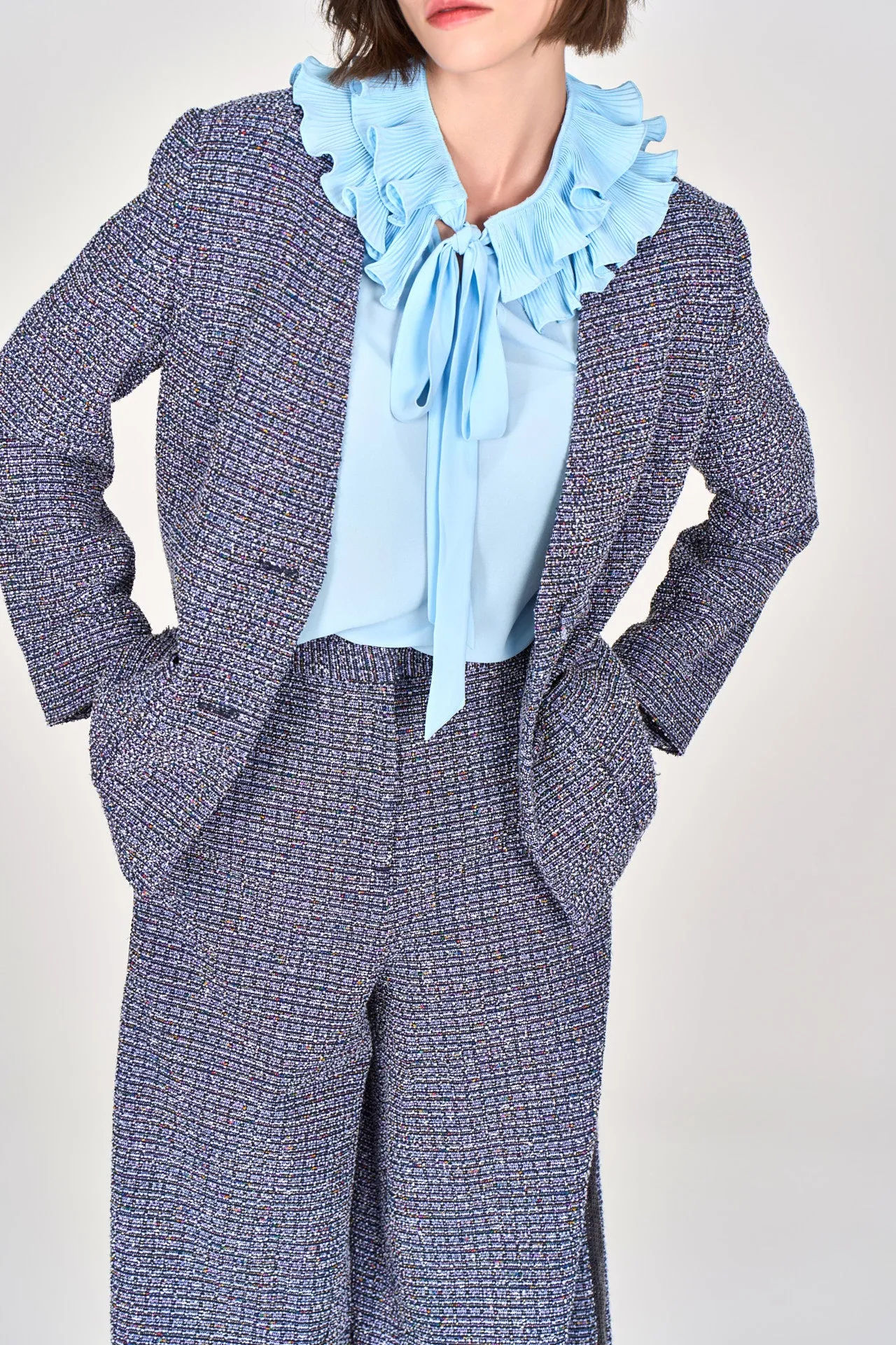 Midnight Blue Straight-leg Tweed Pants