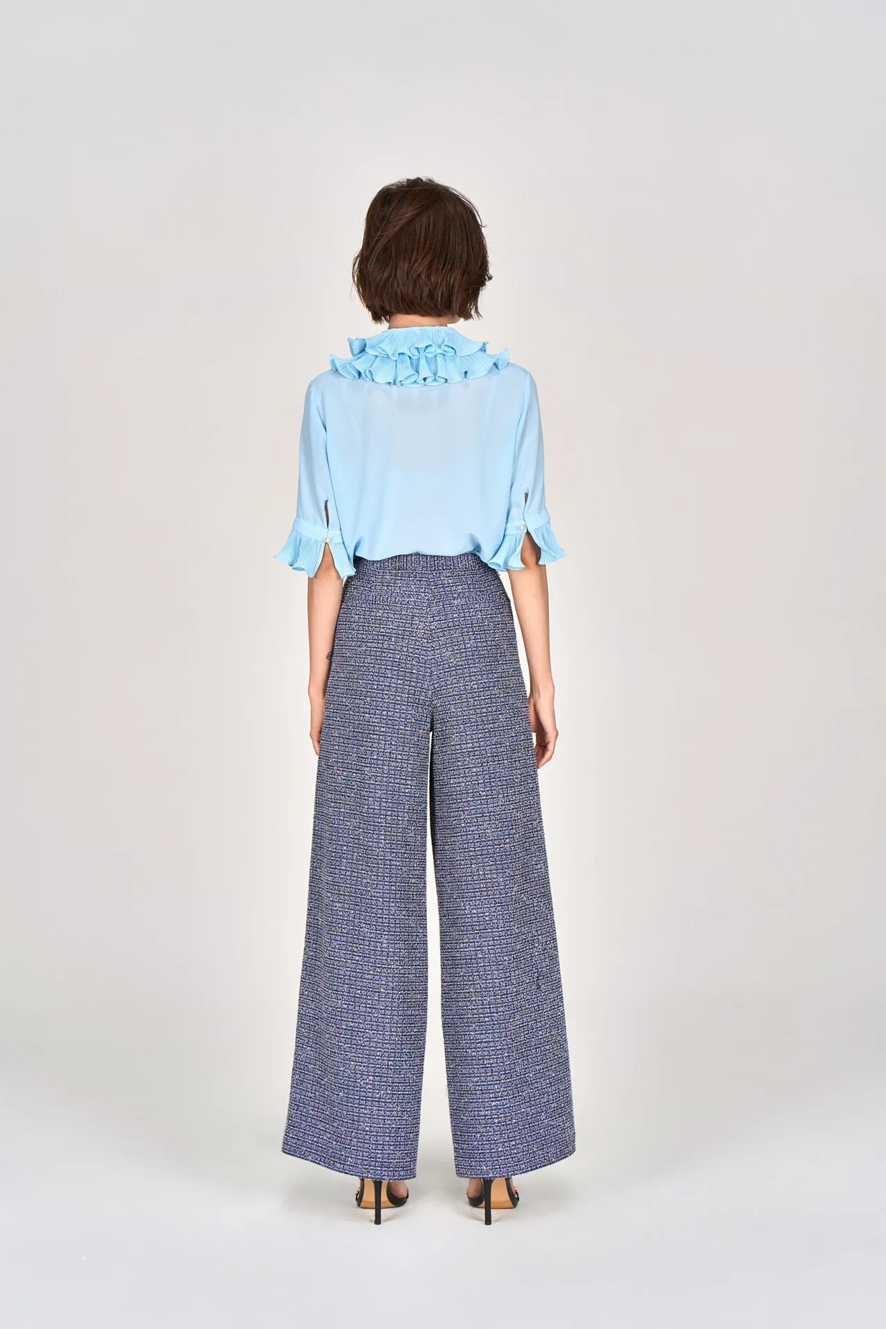 Midnight Blue Straight-leg Tweed Pants