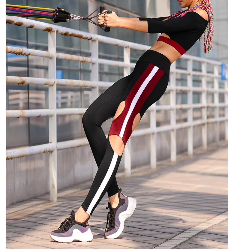 MIP OPEN RIPPED LEGGINGS WITH CONTRAST PANEL DESIGN