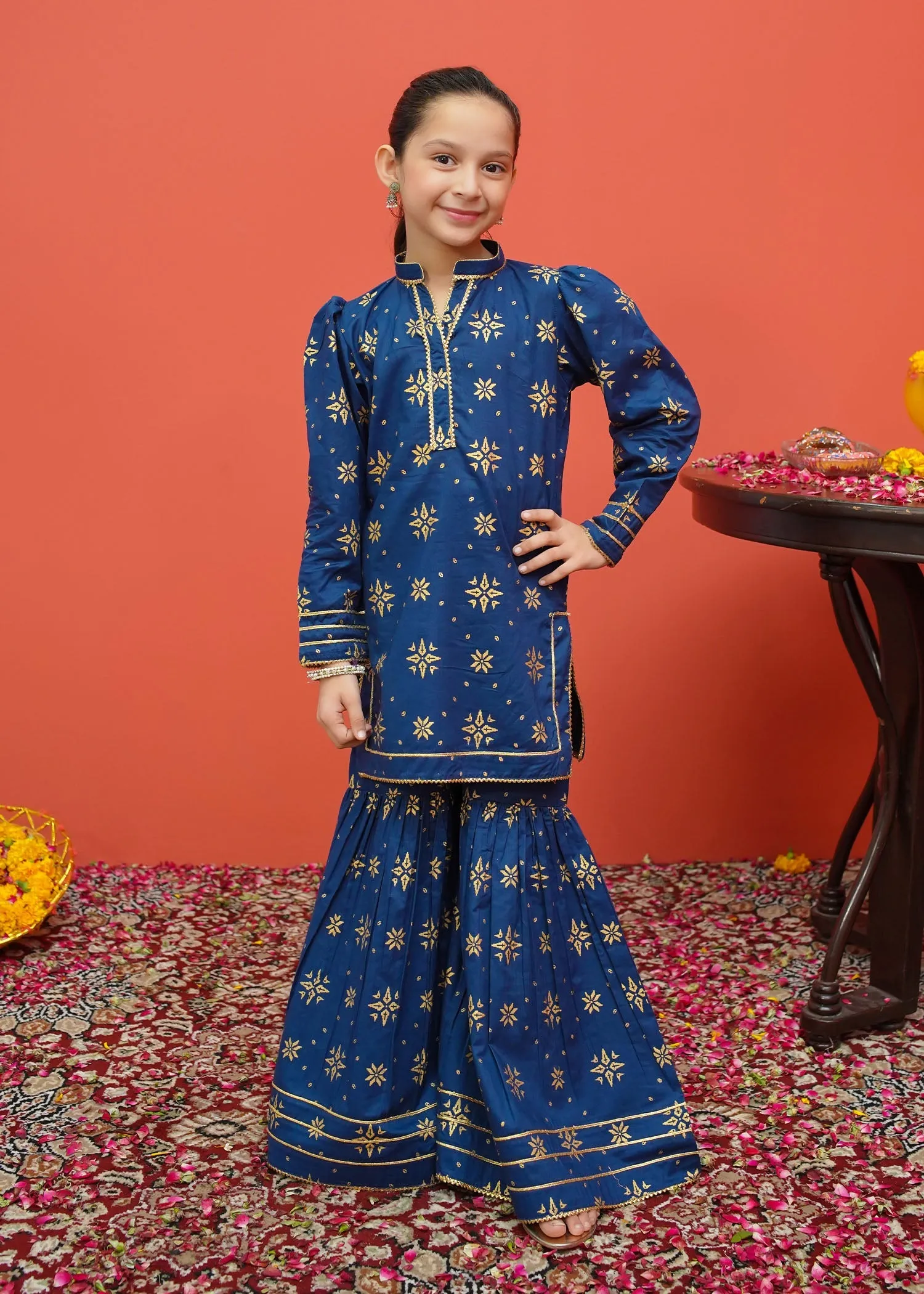 Modest - Blue Cambric Printed 3 Piece Suit | 8555