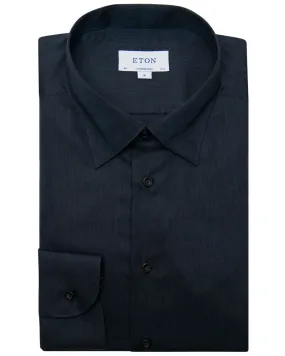 Navy Blue Cotton Herringbone Dress Shirt