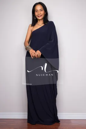 Navy blue one shoulder kaftan dress