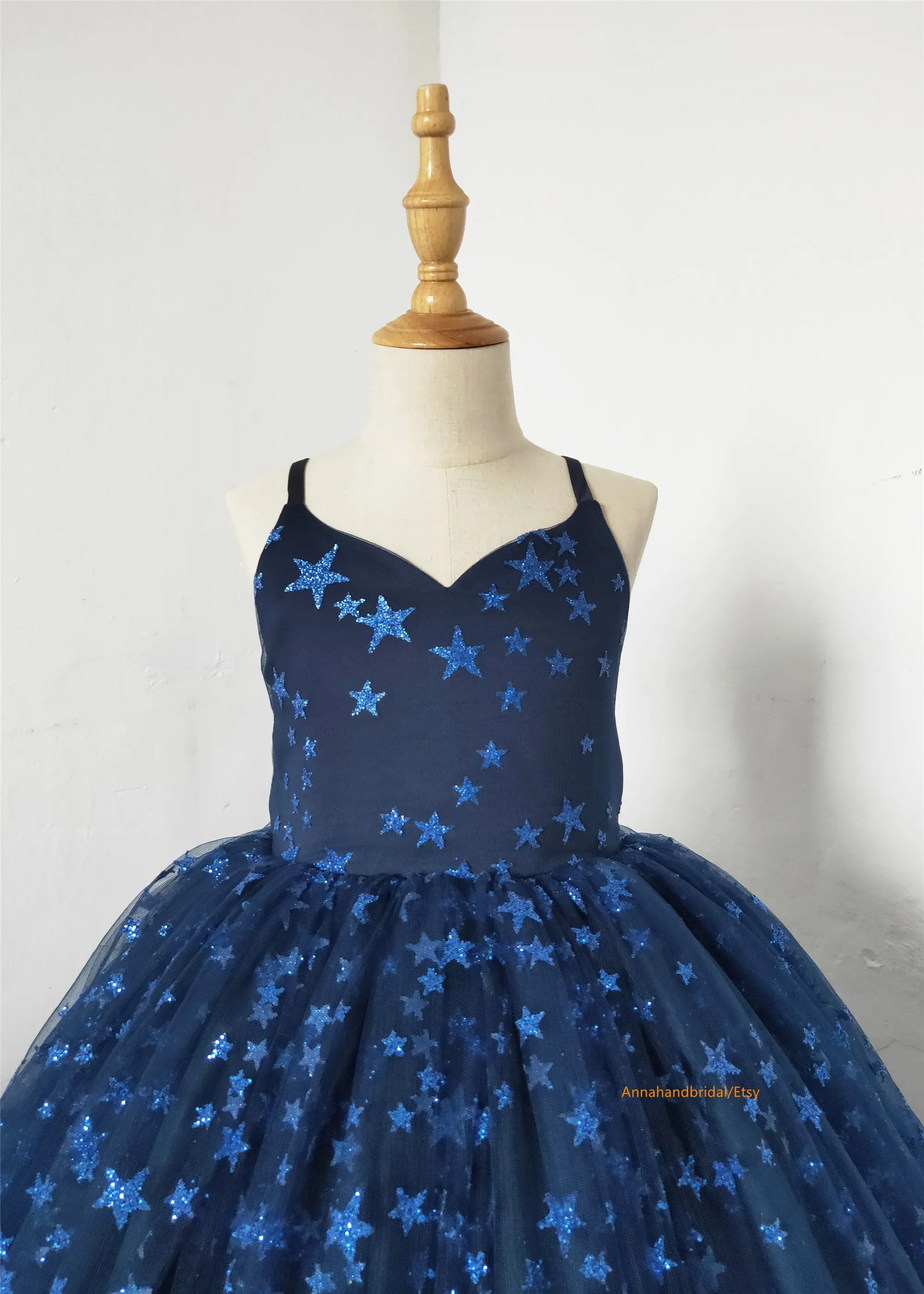 Navy Blue Sparkle Tulle Girls Pageant Dress