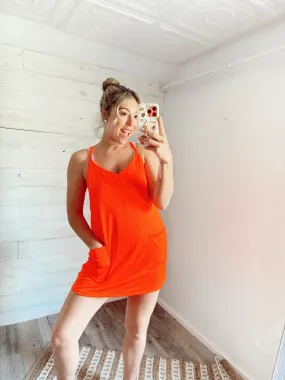Neon Sporty Active Romper Dress: Orange