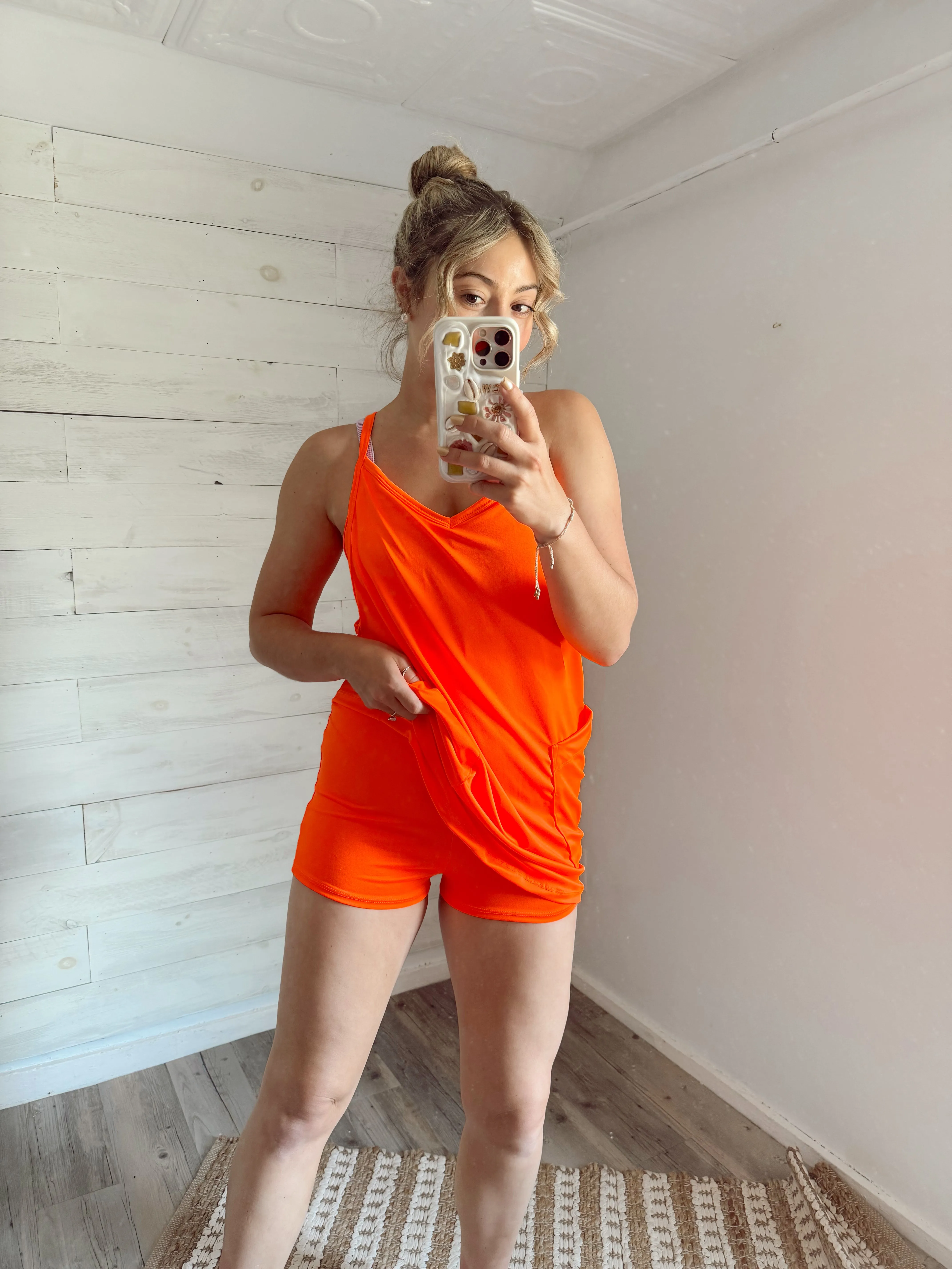 Neon Sporty Active Romper Dress: Orange