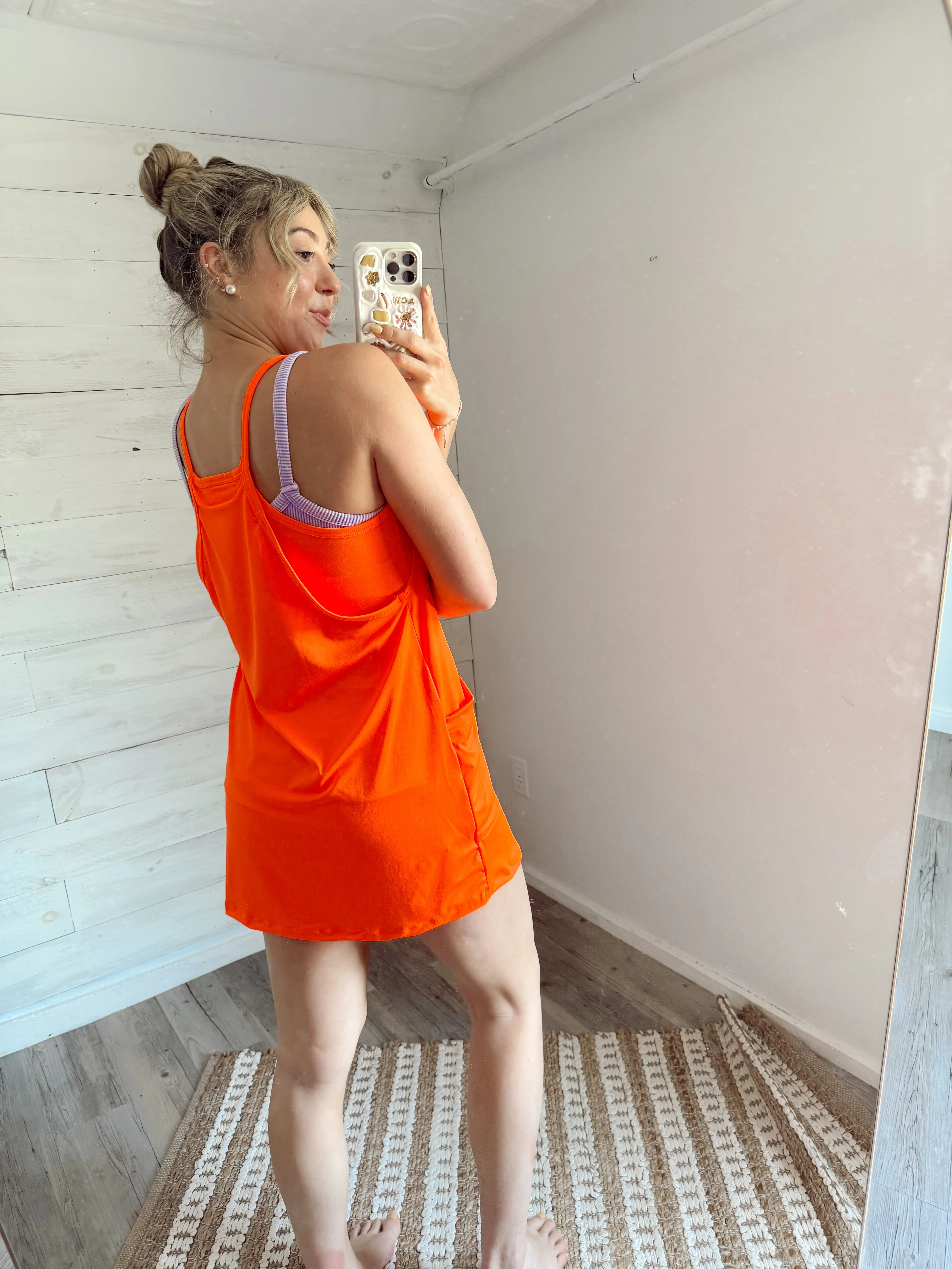 Neon Sporty Active Romper Dress: Orange