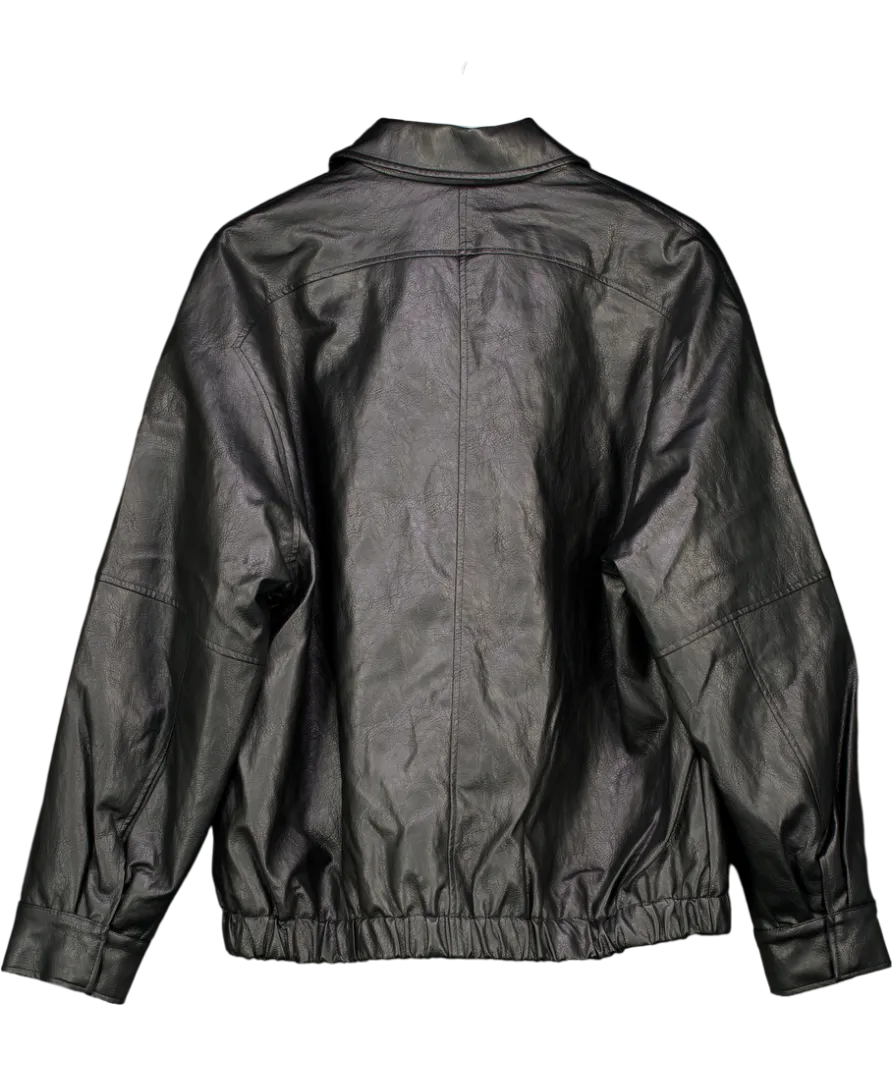 Oak   Fort Black Vegan Leather Bomber Jacket UK L