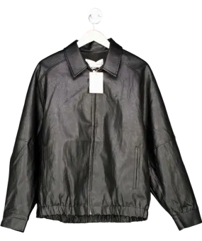 Oak   Fort Black Vegan Leather Bomber Jacket UK L