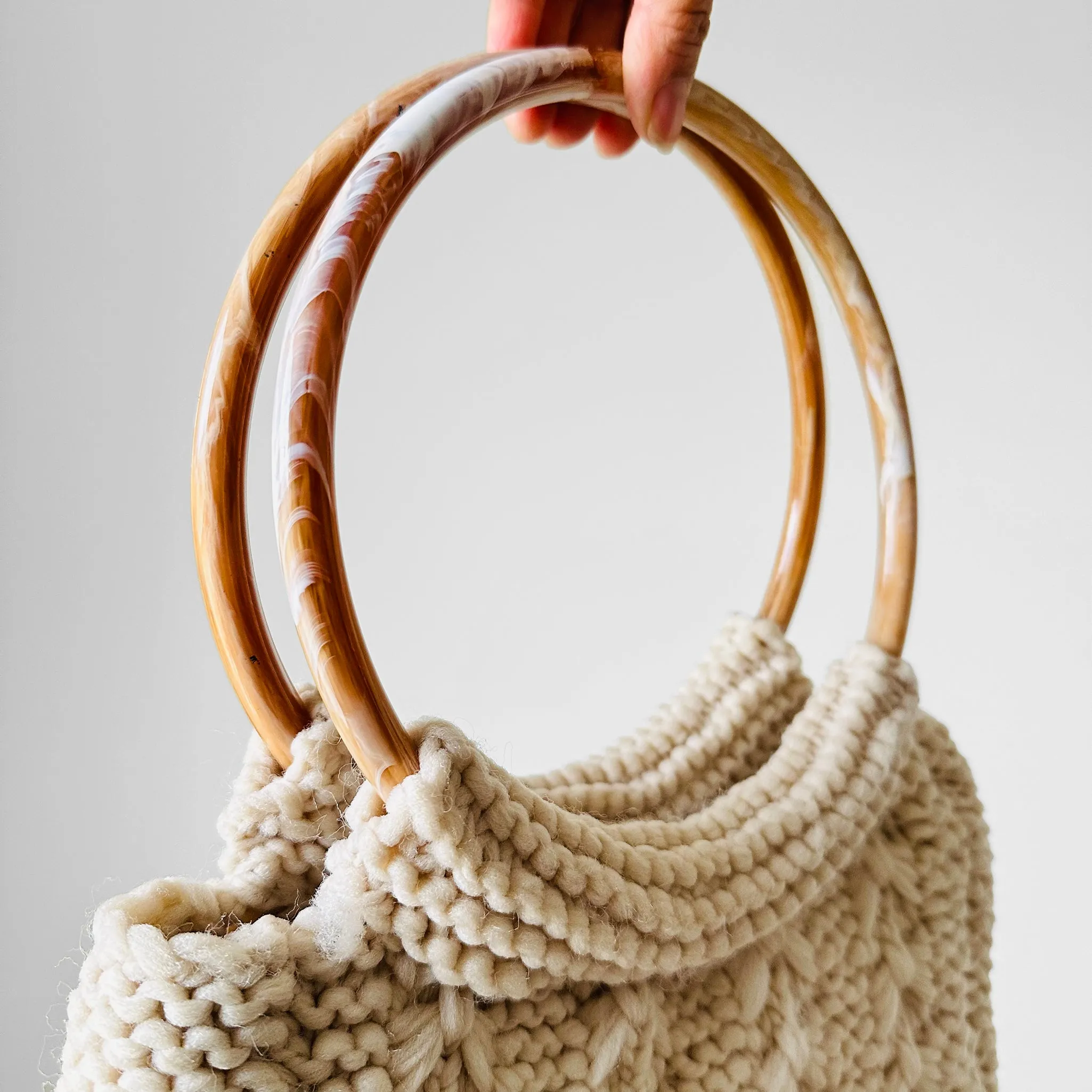 Off White Handmade Knit Boho Handbag