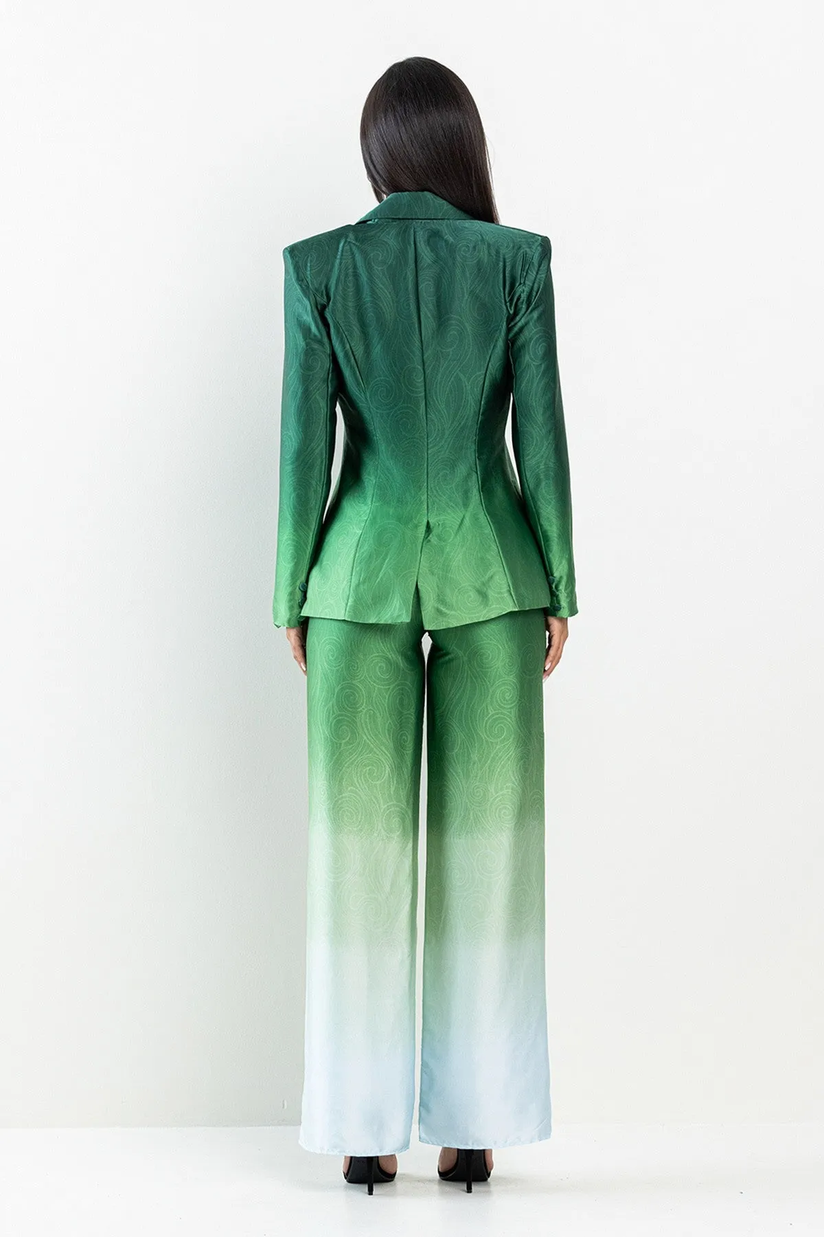 Ombre Print Satin Blazer & Pants SET